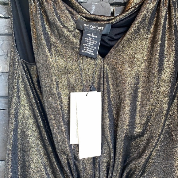 WOMENS MM COUTURE FORMAL GOLD METALLIC DRESS NWT SIZE:L - Picture 2 of 3